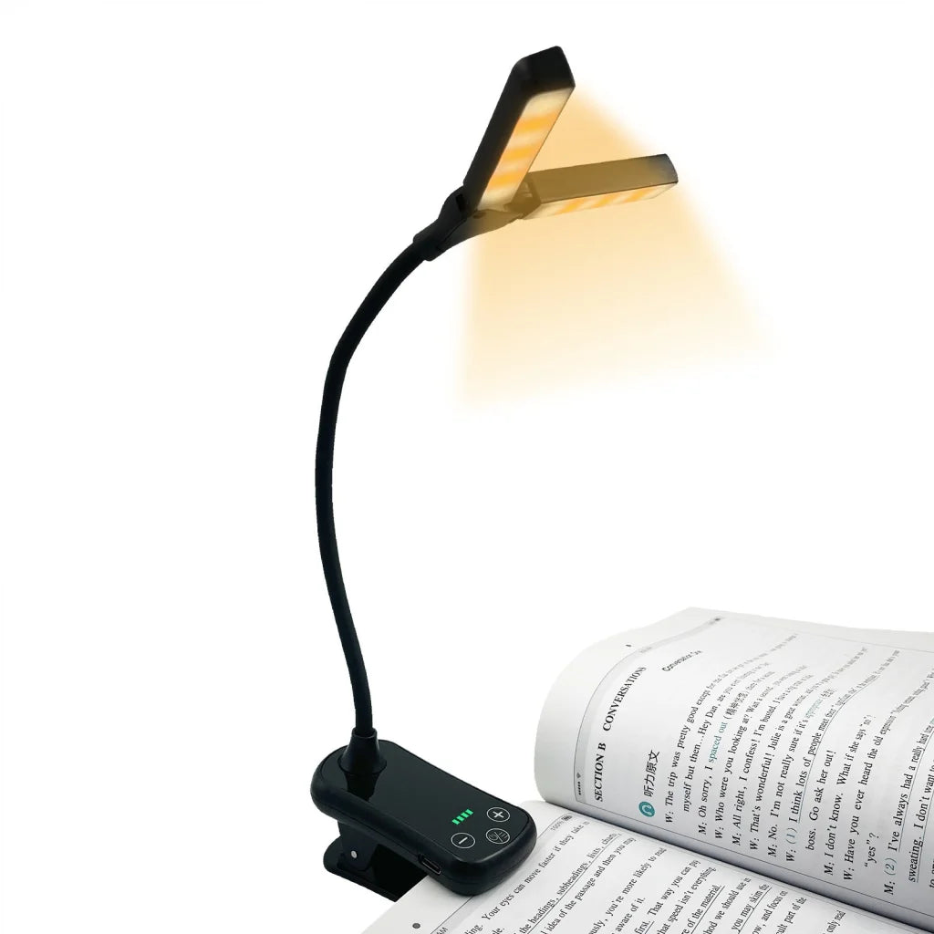 White Rechargeable Dual-Head Clip-On Book Light - Touch