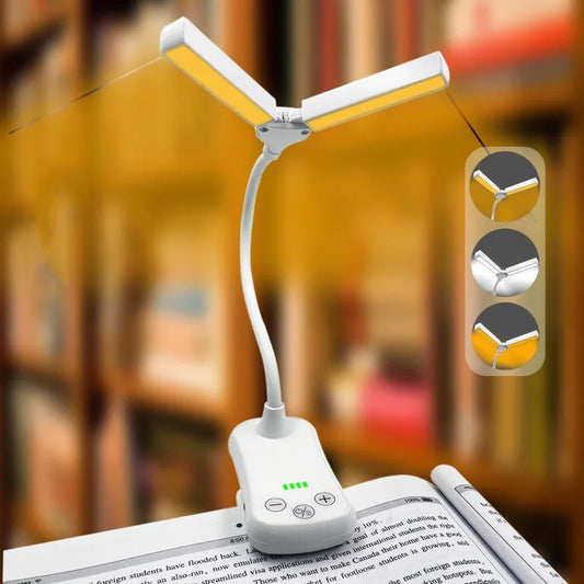 White Rechargeable Dual-Head Clip-On Book Light - Touch