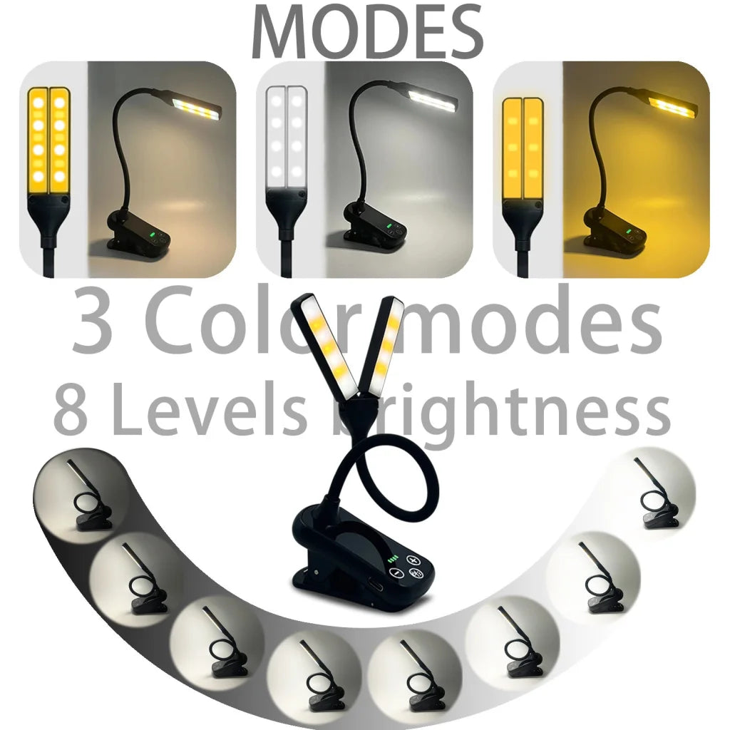 White Rechargeable Dual-Head Clip-On Book Light - Touch