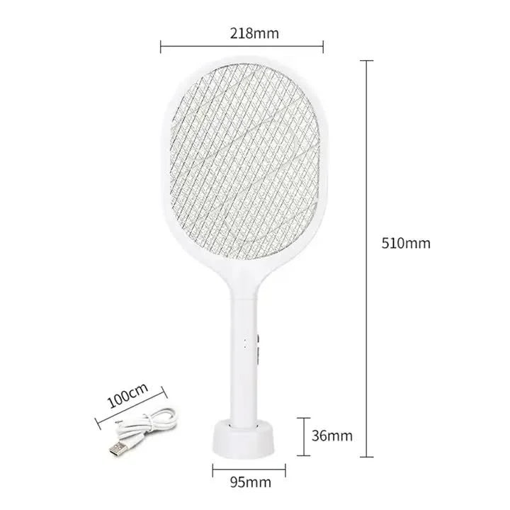 White Rechargeable Electric Mosquito Racket - 2-in-1