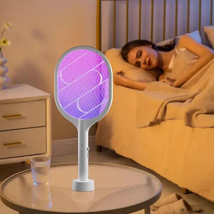 White Rechargeable Electric Mosquito Racket - 2-in-1
