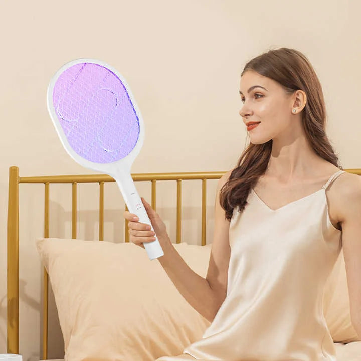 White Rechargeable Electric Mosquito Racket - 2-in-1