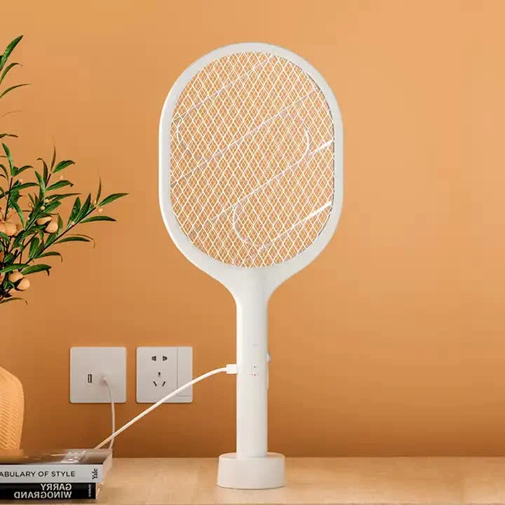 White Rechargeable Electric Mosquito Racket - 2-in-1