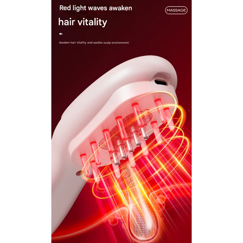White Rechargeable Electric Scalp Massager with Red & Blue