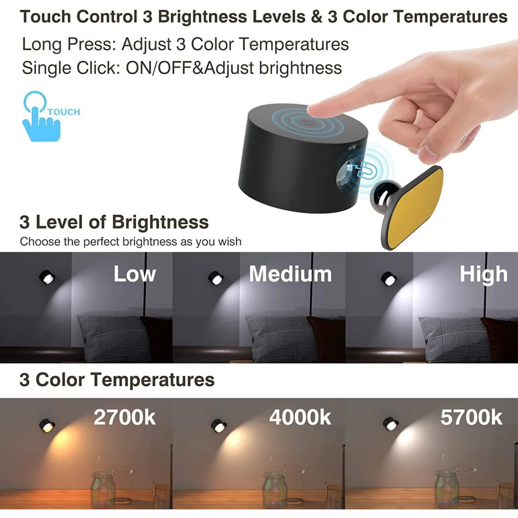White Rechargeable LED Magnetic Wall Light - Touch Control
