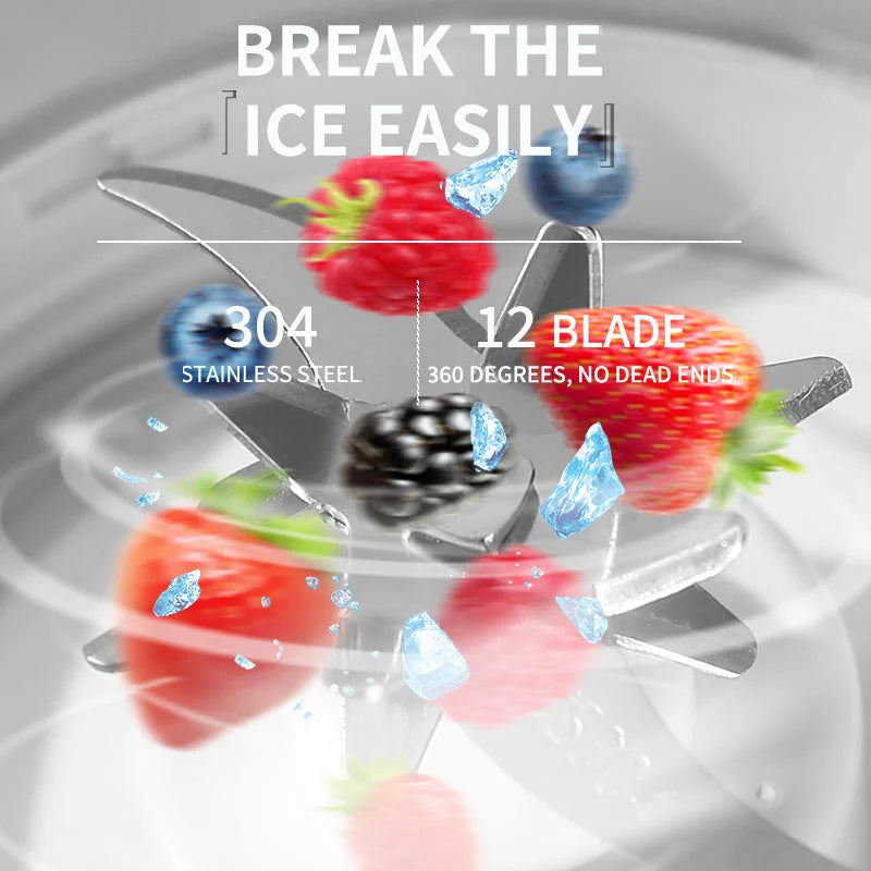 White Rechargeable Travel Blender Cup - 12 Blades Digital
