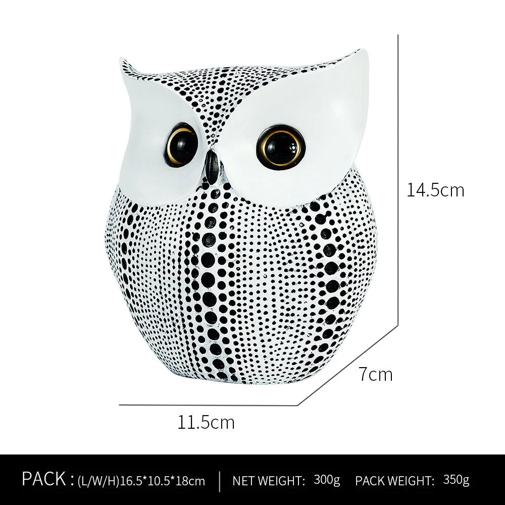 White resin owl statue - modern perforated design