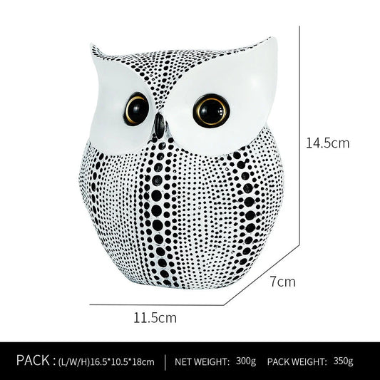 White resin owl statue - modern perforated design