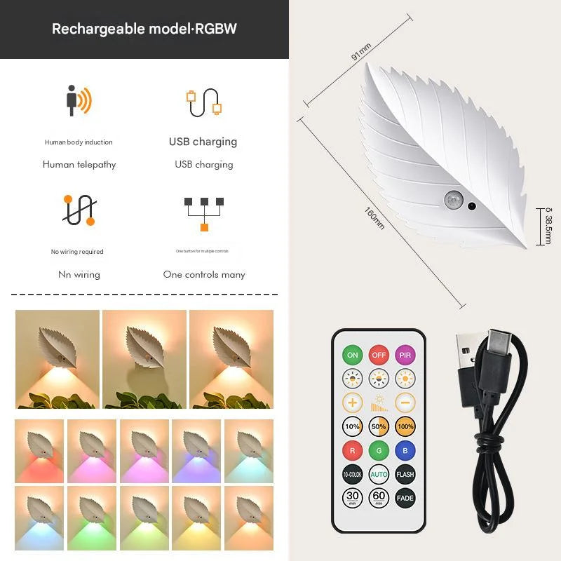 White RGB Color-Changing Leaf LED Night Light - Wireless