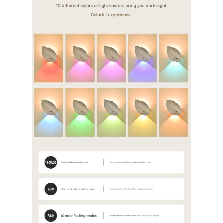 White RGB Color-Changing Leaf LED Night Light - Wireless