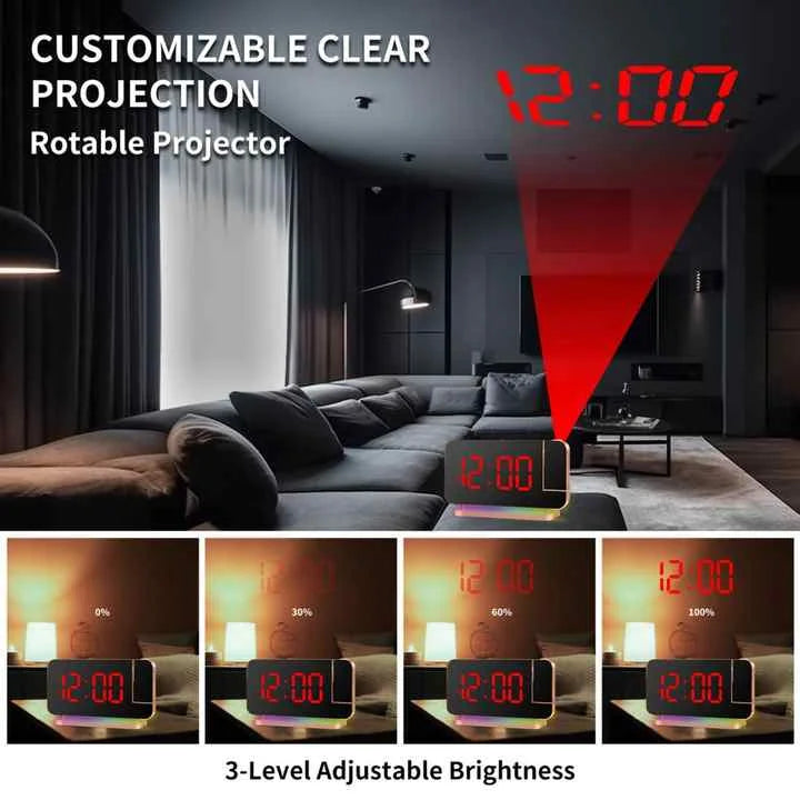 White RGB LED Projection Alarm Clock Multi-Color Night