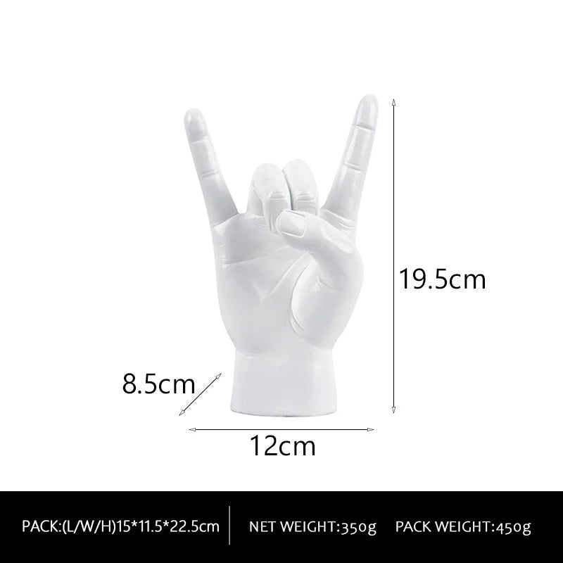 White Right Hand Resin Rock and Roll Hand Figurine