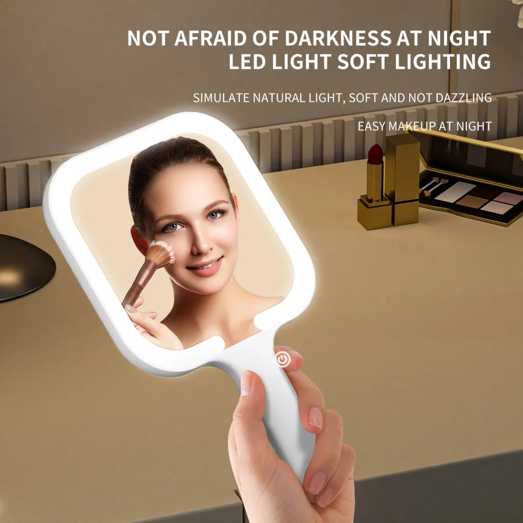 White Round Portable Handheld LED Makeup Mirror - USB-C
