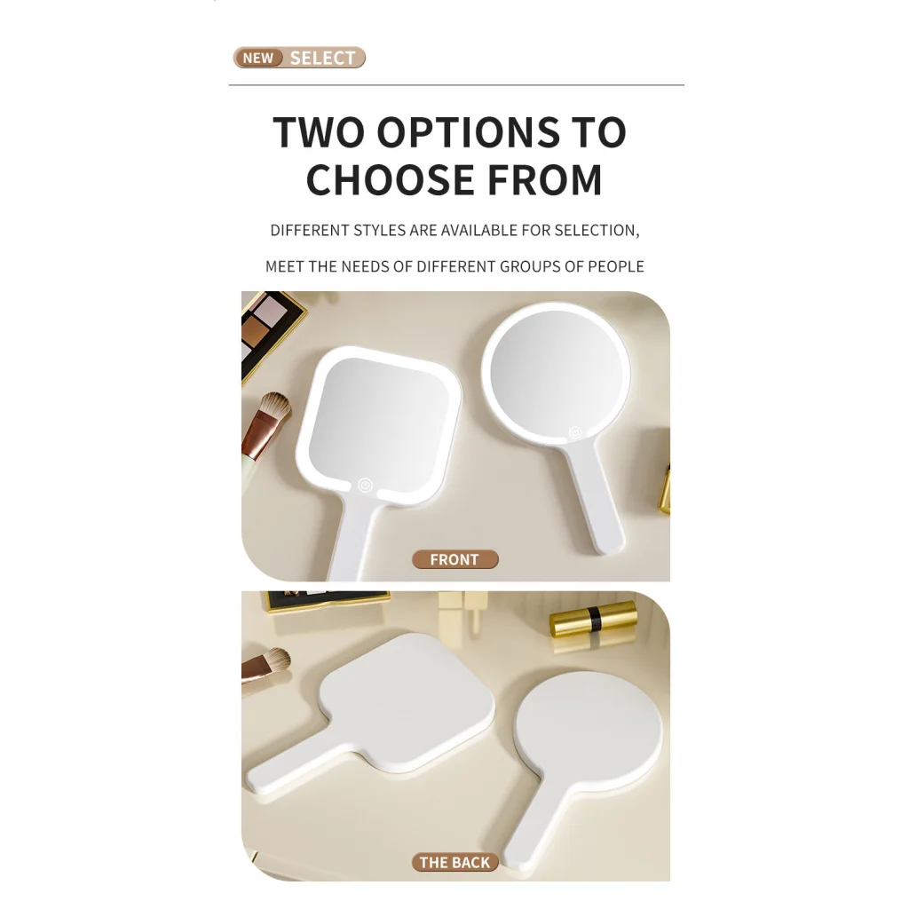 White Round Portable Handheld LED Makeup Mirror - USB-C