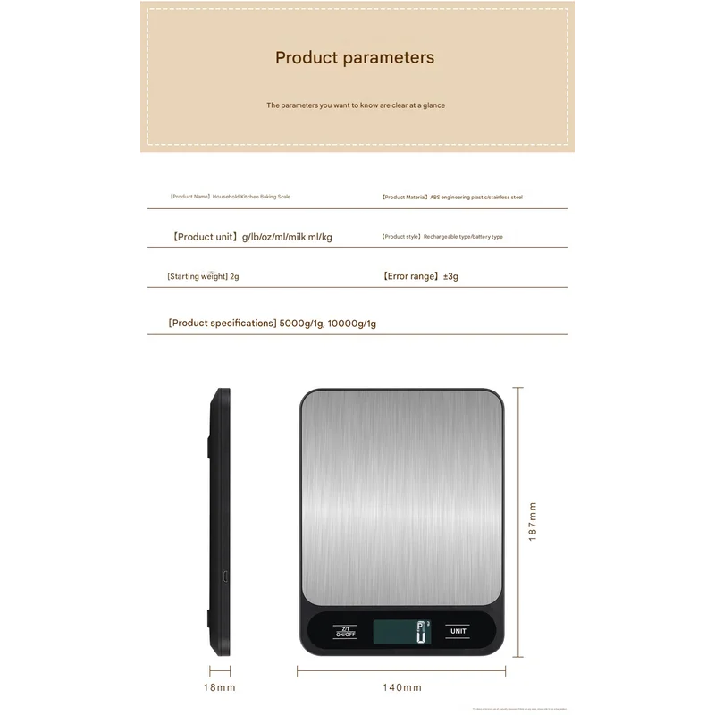 White Slim Digital Kitchen Scale - High Precision Stainless