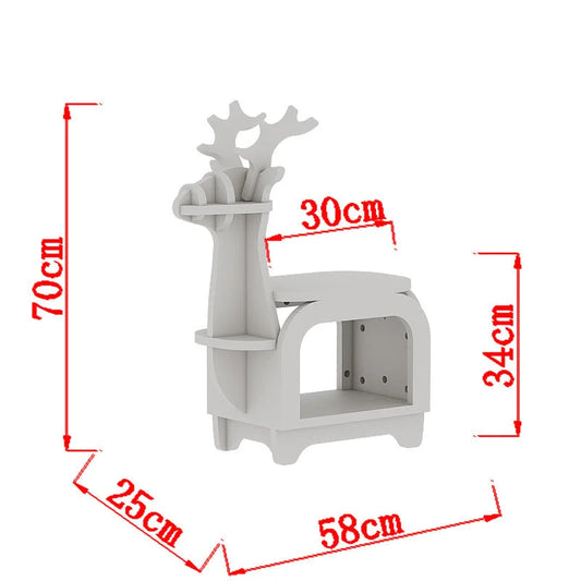 White Small Creative Reindeer-Shaped Solid Wood Bookshelf