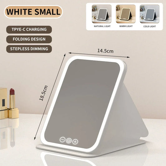 White Small Foldable LED Makeup Mirror - Portable Desktop