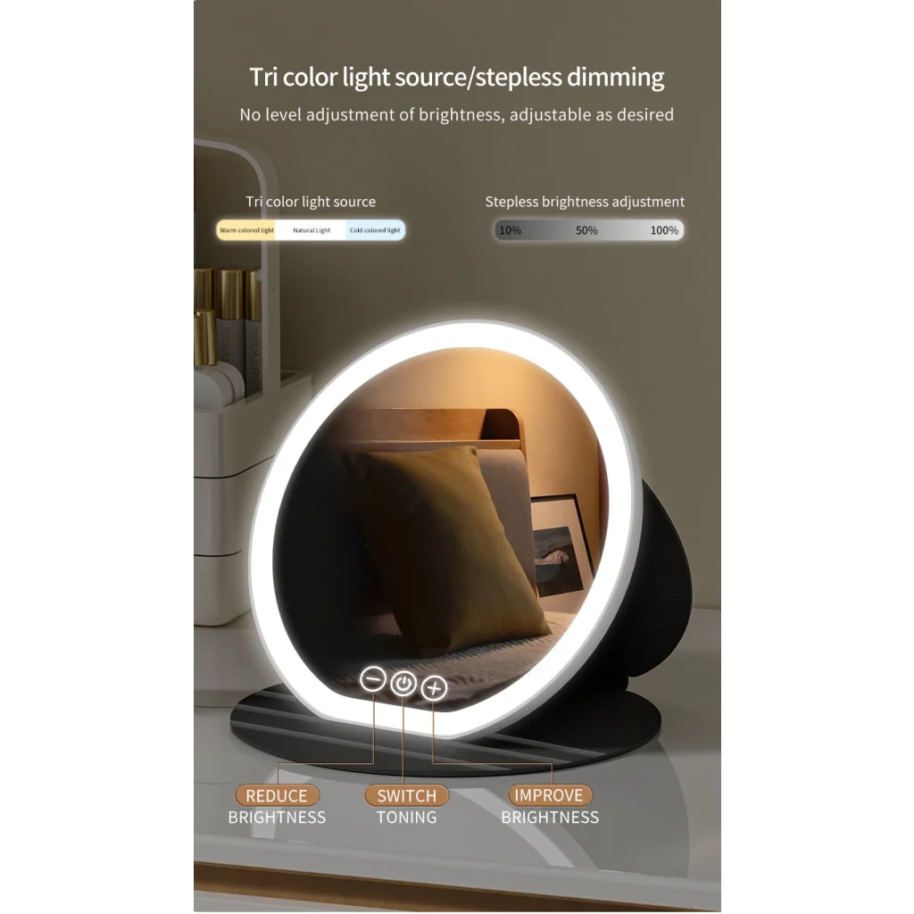 White Small Round Foldable LED Makeup Mirror - 18.5cm