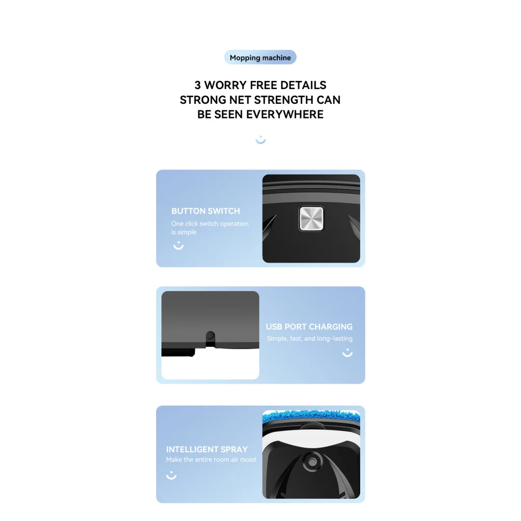 White Smart Robotic Floor Mop with Humidifier Spray