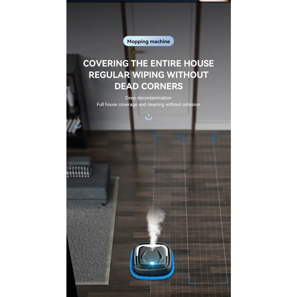 White Smart Robotic Floor Mop with Humidifier Spray