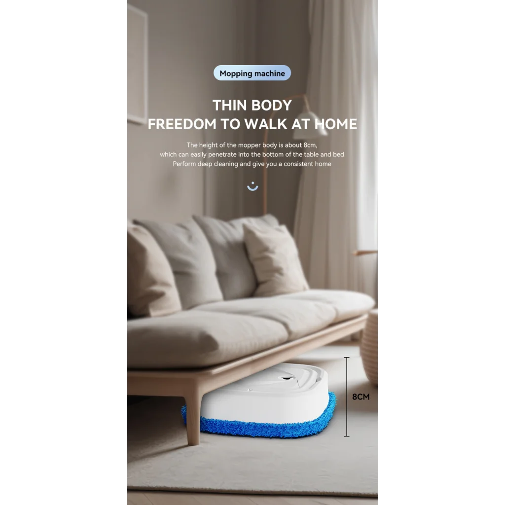 White Smart Robotic Floor Mop with Humidifier Spray