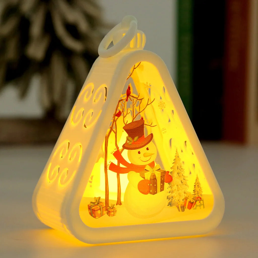 White Snowman Charming Christmas Scene Mini Lanterns (Set