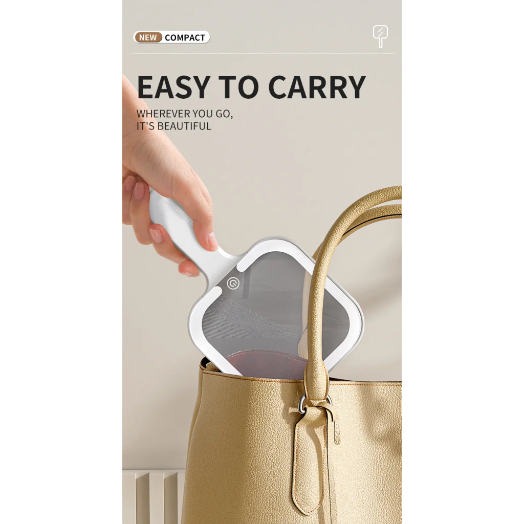 White Square Portable Handheld LED Makeup Mirror - USB-C