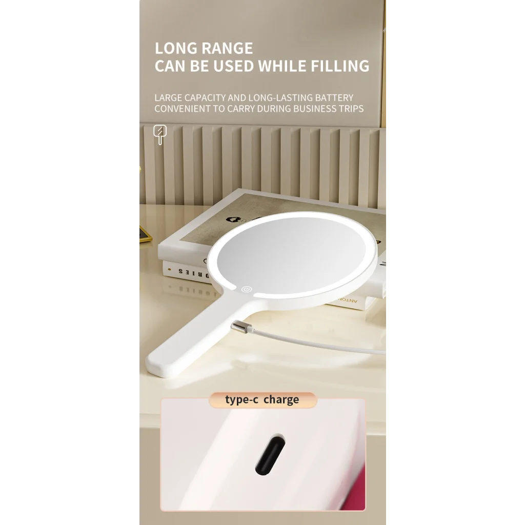 White Square Portable Handheld LED Makeup Mirror - USB-C