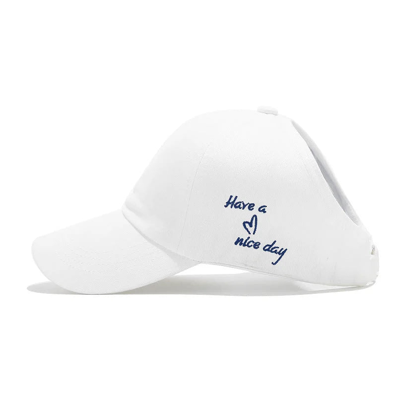 White Stylish Ponytail Opening Baseball Cap - Have a Nice