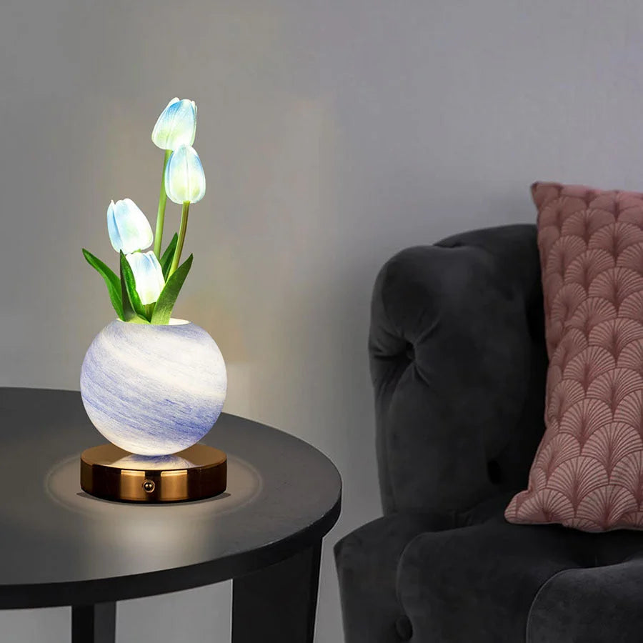 White Tulip Night Light - Floral Table Lamp for Bedroom