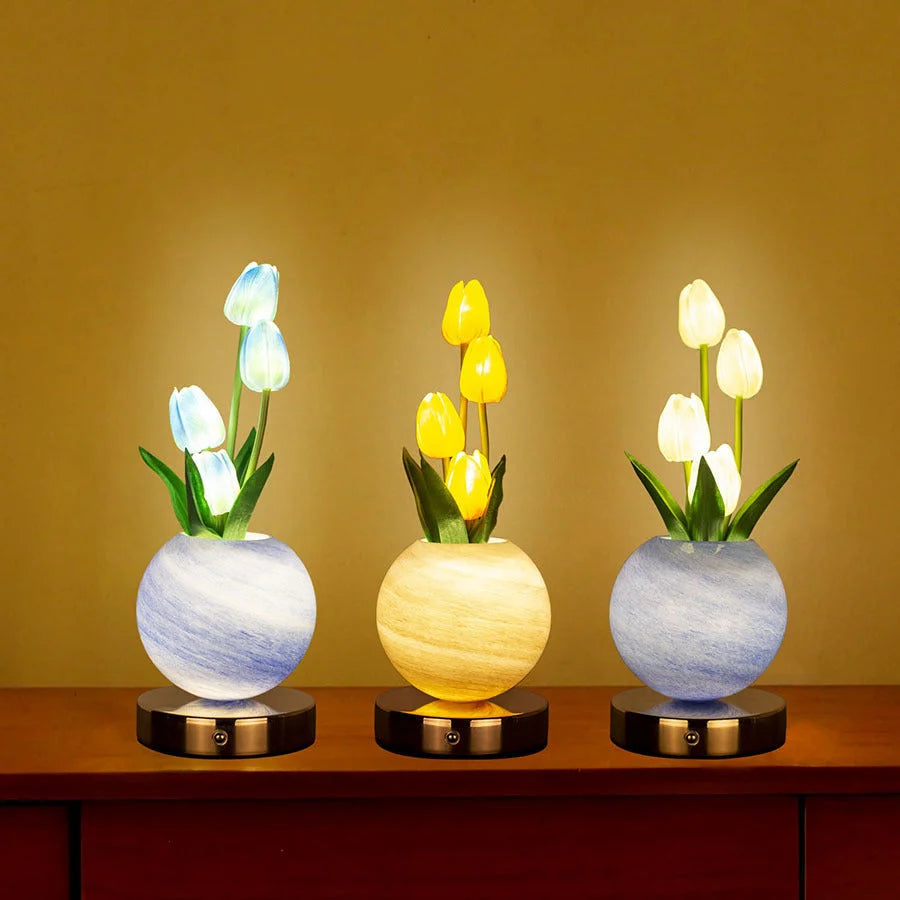 White Tulip Night Light - Floral Table Lamp for Bedroom