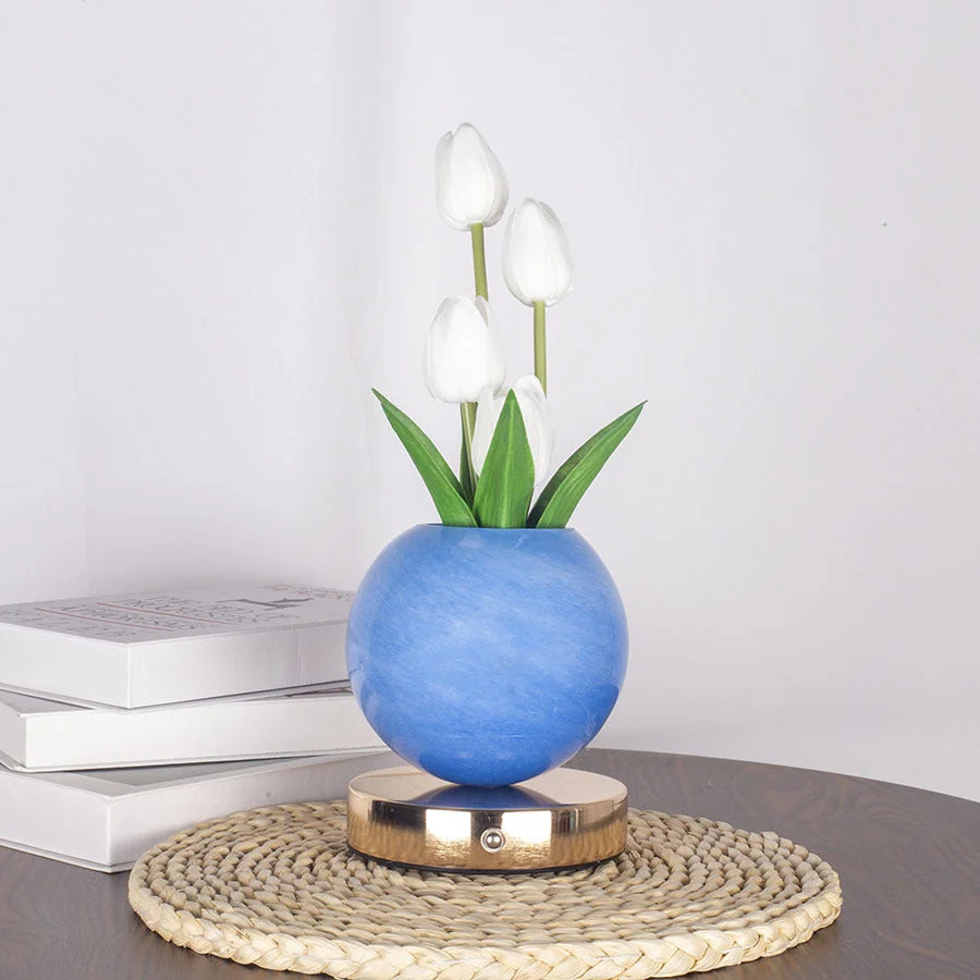 White Tulip Night Light - Floral Table Lamp for Bedroom