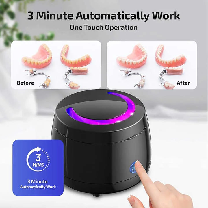 White Ultrasonic Cleaner with UV Light for Dentures Aligners