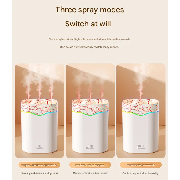 White Volcano Style 2L Cool Mist Humidifier - Triple Nozzle