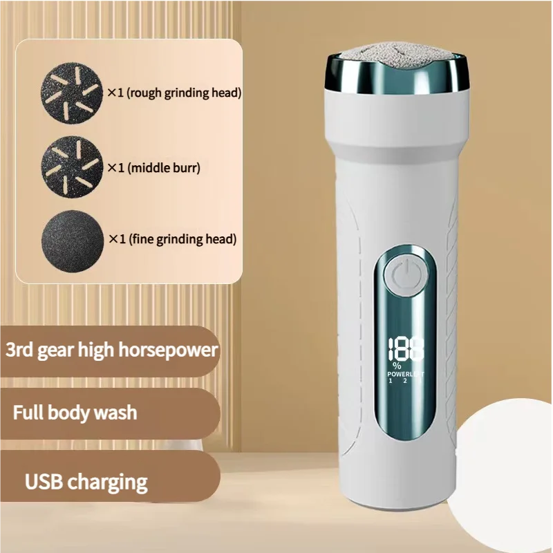White Waterproof Electric Foot File with LED Display