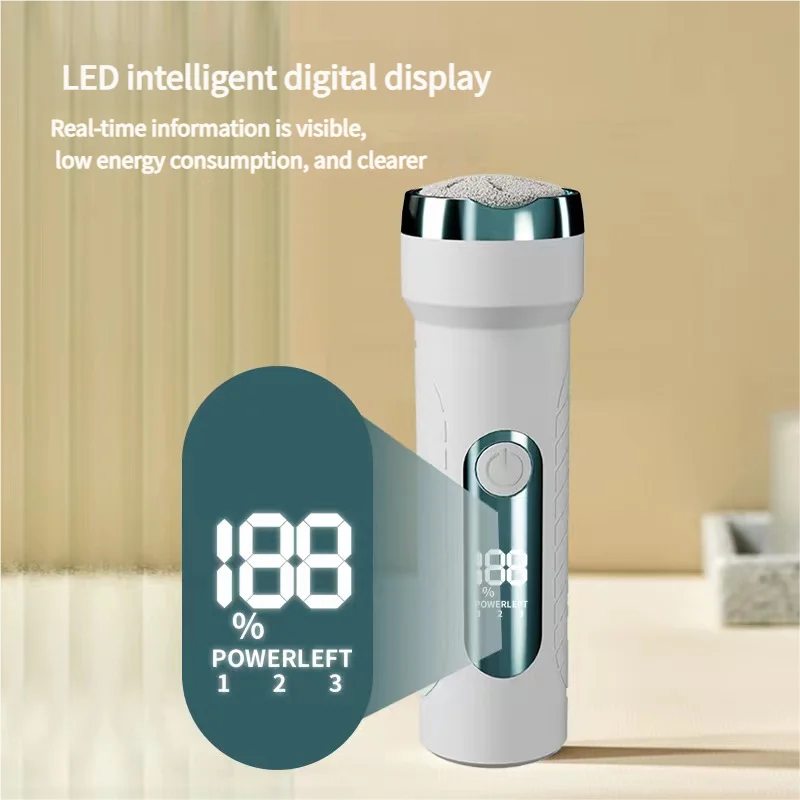 White Waterproof Electric Foot File with LED Display