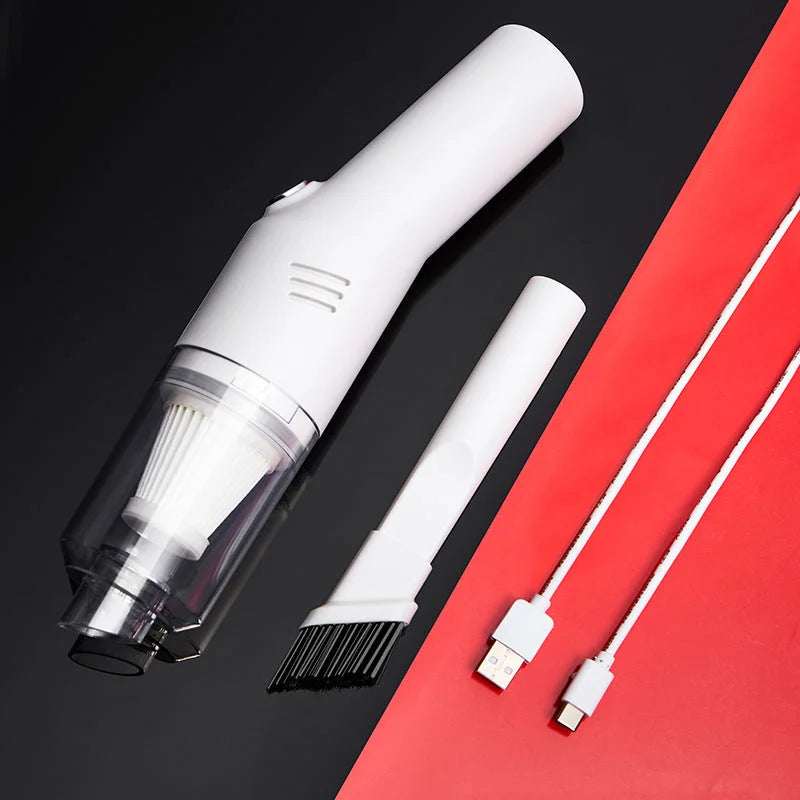 White Wireless Portable Vacuum Cleaner - Handheld Mini Car