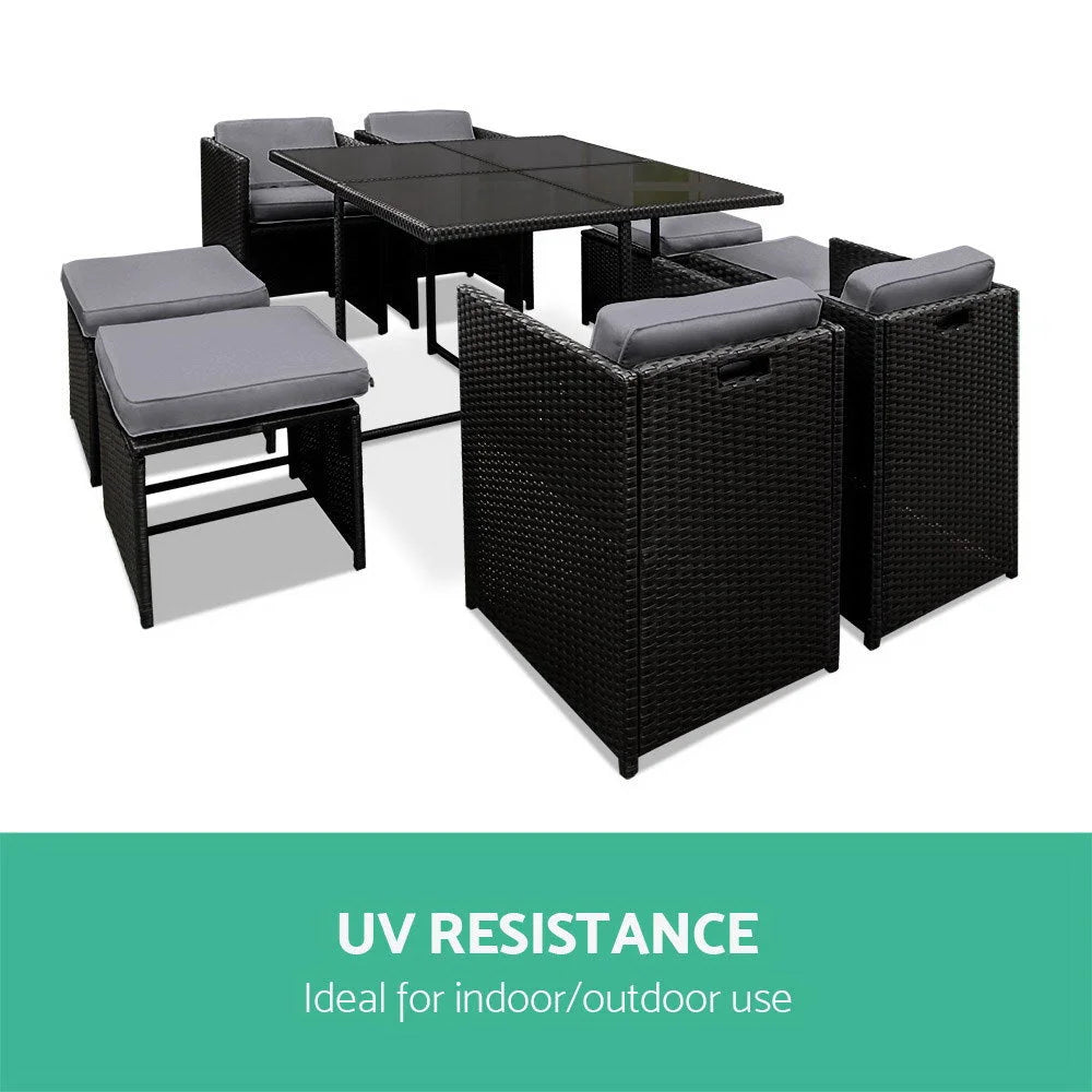 Wicker Outdoor Dining Set (9pc) Black/Grey - Outdoor