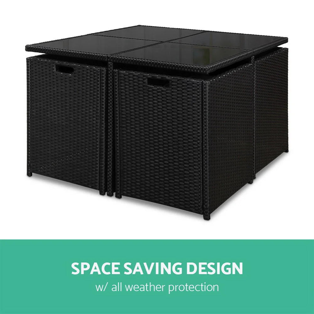 Wicker Outdoor Dining Set (9pc) Black/Grey - Outdoor