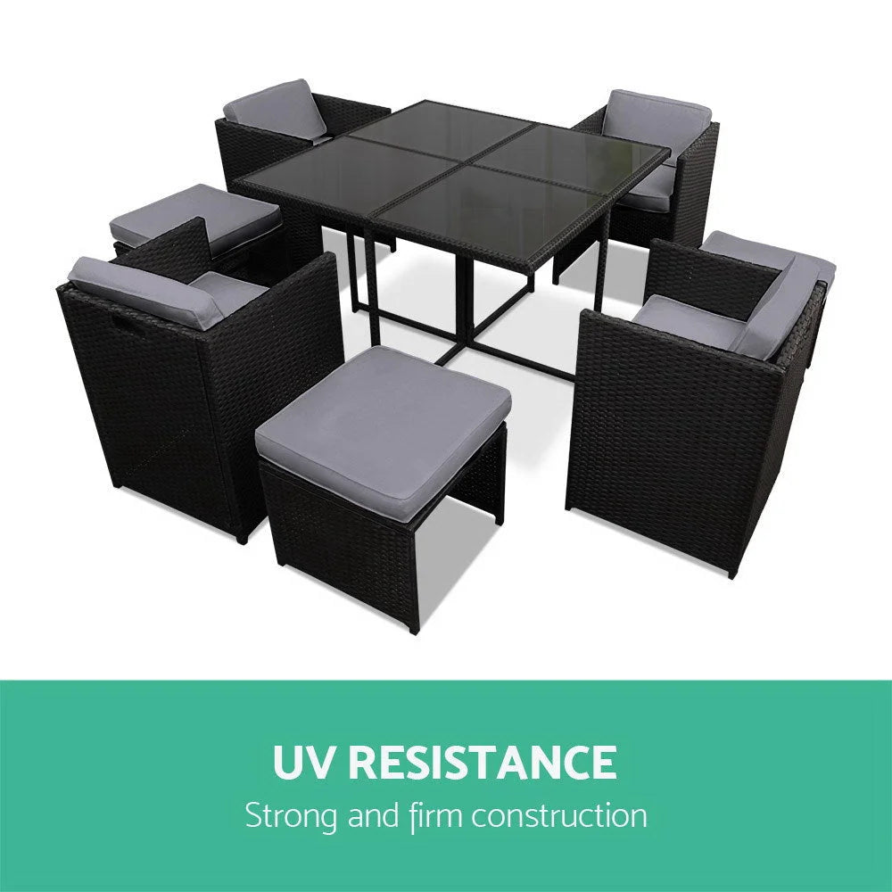 Wicker Outdoor Dining Set (9pc) Black/Grey - Outdoor