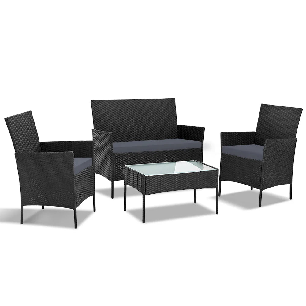 Wicker Outdoor Set 4pc Black furniture 321