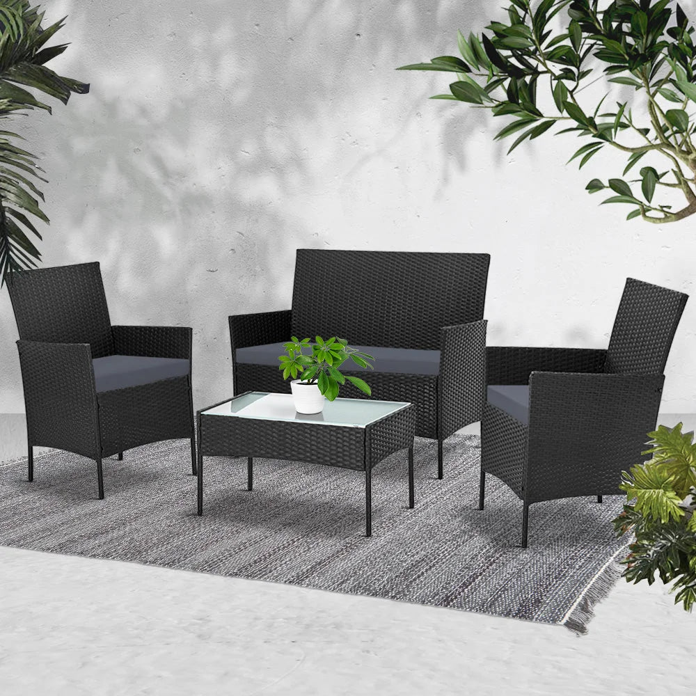 Wicker Outdoor Set (4pc) Black - Garden Furniture