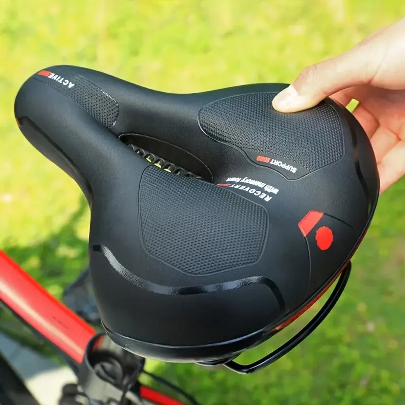 Wide cushioned and shock-absorbing bike saddle with memory