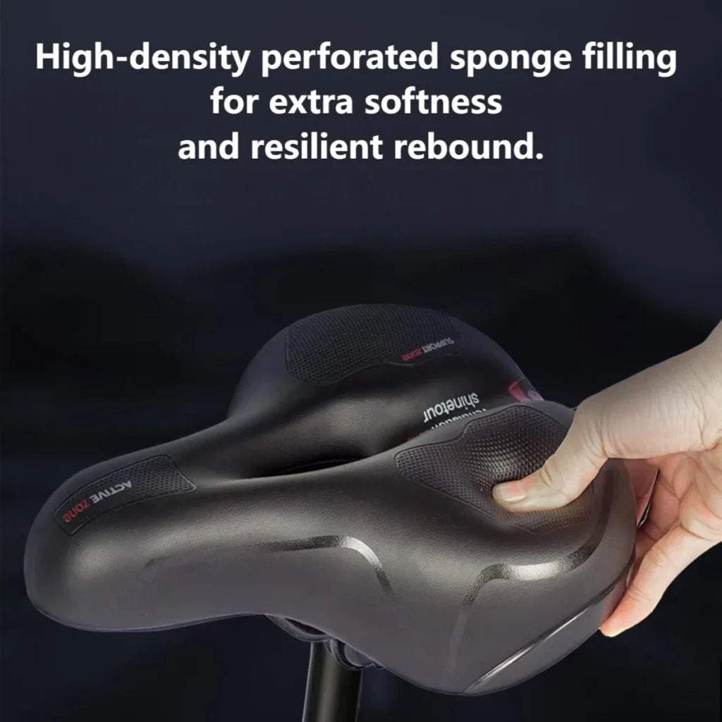 Wide cushioned and shock-absorbing bike saddle with memory