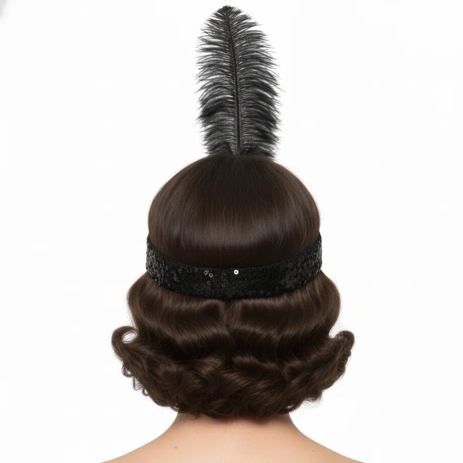 WIDE FLAPPER HEADBAND Feather Sequin Costume Gatsby