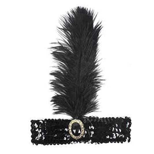 WIDE FLAPPER HEADBAND Feather Sequin Costume Gatsby