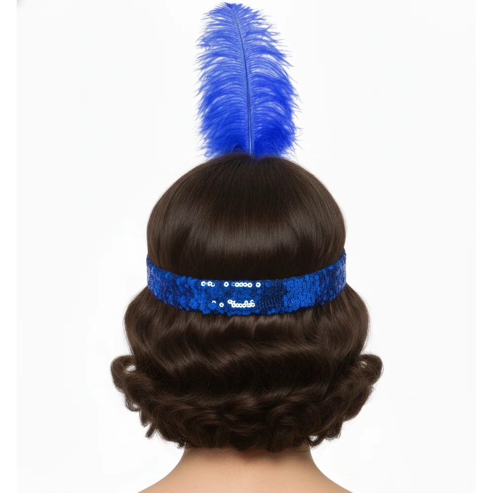 WIDE FLAPPER HEADBAND Feather Sequin Costume Gatsby