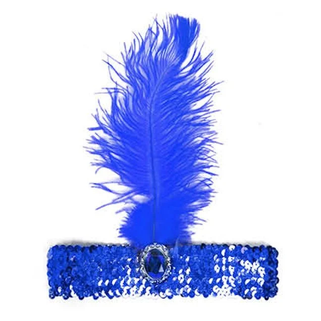 WIDE FLAPPER HEADBAND Feather Sequin Costume Gatsby