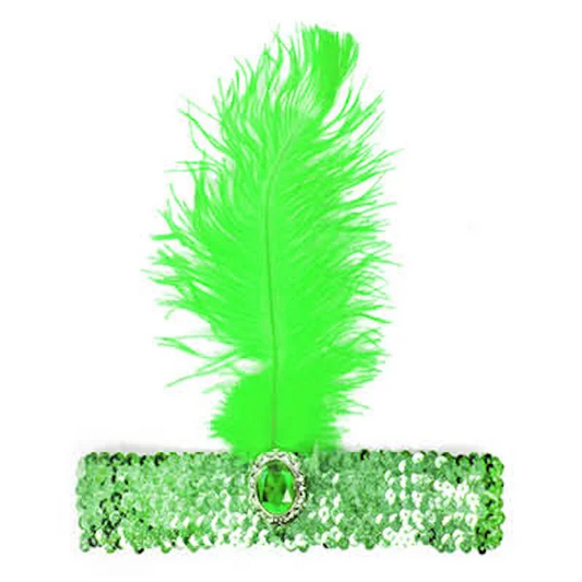 WIDE FLAPPER HEADBAND Feather Sequin Costume Gatsby