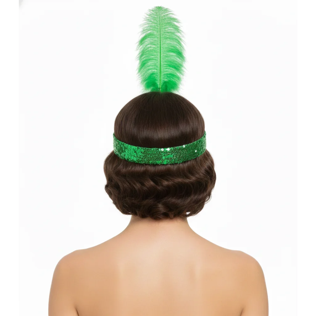 WIDE FLAPPER HEADBAND Feather Sequin Costume Gatsby